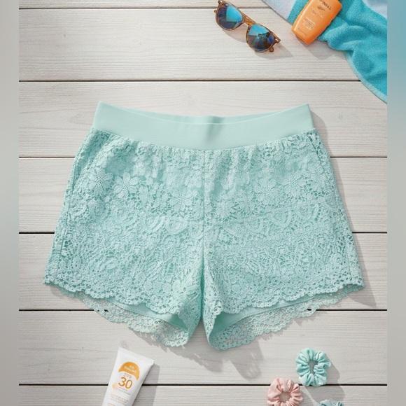 Women’s Mint Green Macrame Shorts - Picture 2 of 8